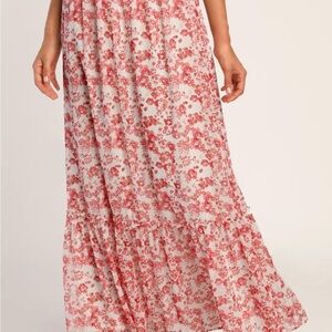 Lulus Sweetly Blooming Ivory Floral Print Tiered Maxi Skirt Size S
